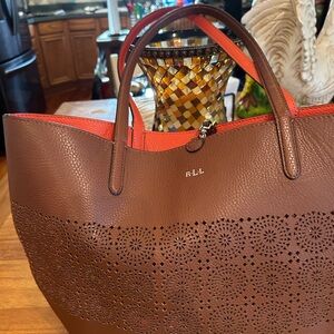 Rugby Ralph Lauren Brown Tote with Orange Interior